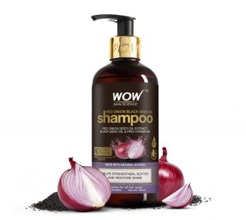 WOW Skin Science Red Onion Black Seed Oil Shampoo with Red Onion Seed Oil Extract, Black Seed Oil & Pro-Vitamin B5 | Controls Hair fall | Sulphate & Paraben Free | For Men & Women – 300ml